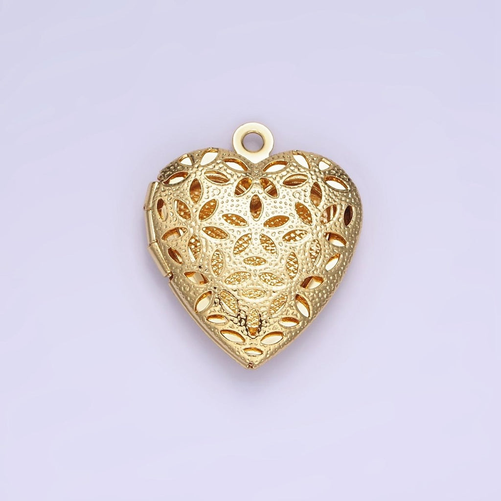 24K Gold plated Flower Filigree Dotted Heart Locket in Gold & Silver | D399 - DLUXCA