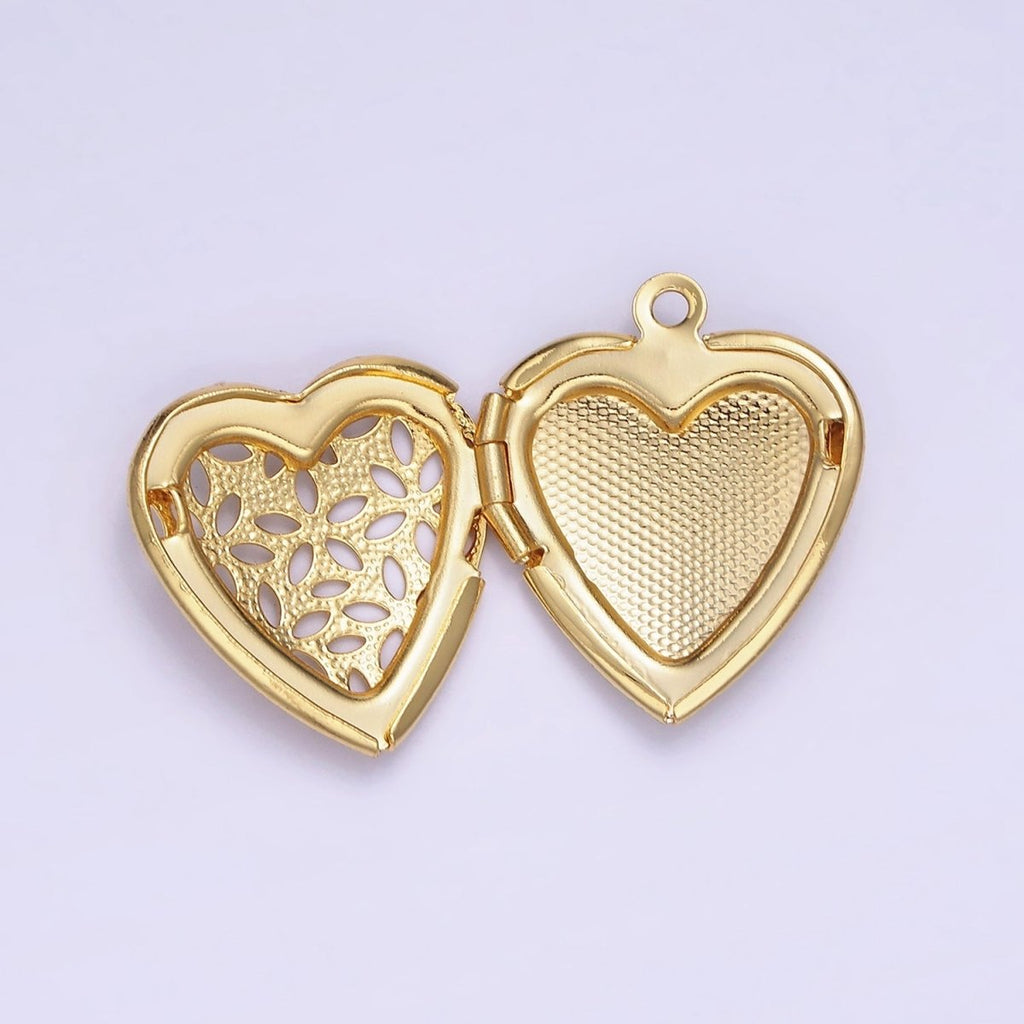 24K Gold plated Flower Filigree Dotted Heart Locket in Gold & Silver | D399 - DLUXCA