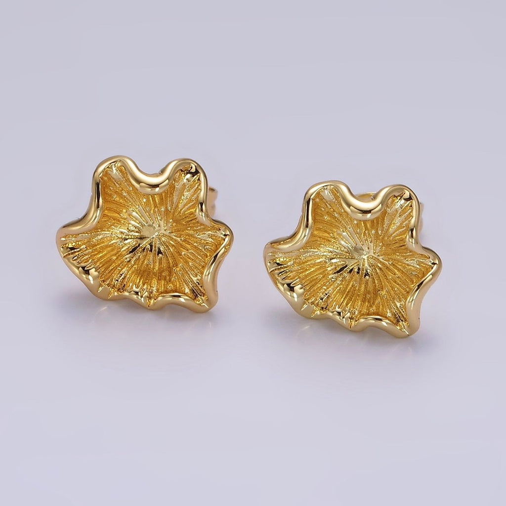 24K Gold plated Flower Sunburst Molten Stud Earrings | V067 - DLUXCA