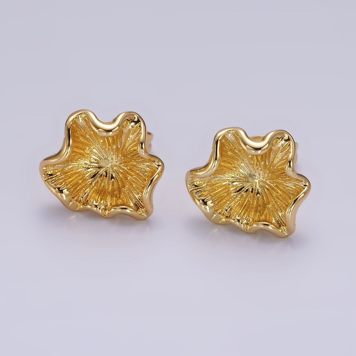 24K Gold plated Flower Sunburst Molten Stud Earrings | V067 - DLUXCA