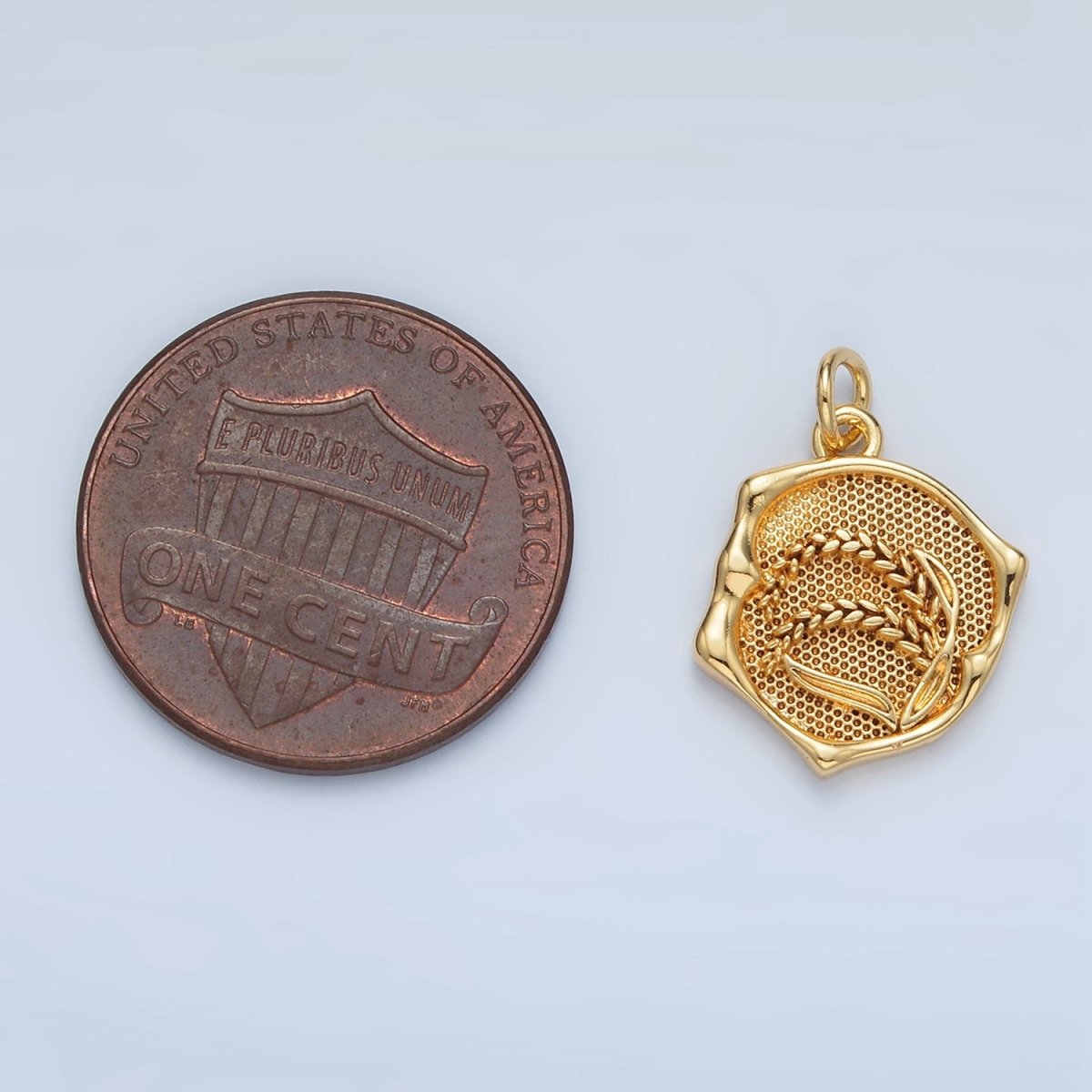 24k Gold plated Flower Textured Round Charm | AG - 565 - DLUXCA