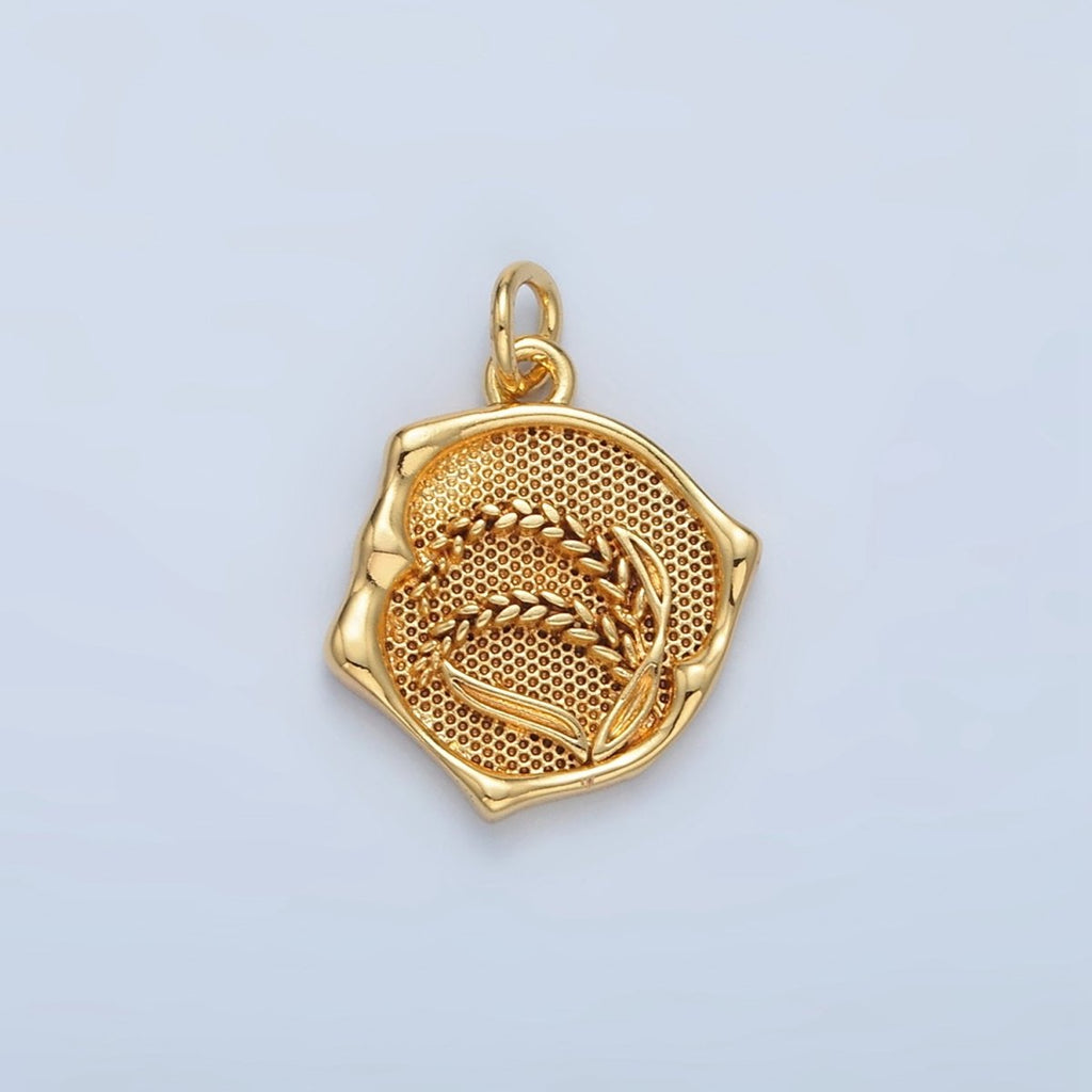 24k Gold plated Flower Textured Round Charm | AG - 565 - DLUXCA