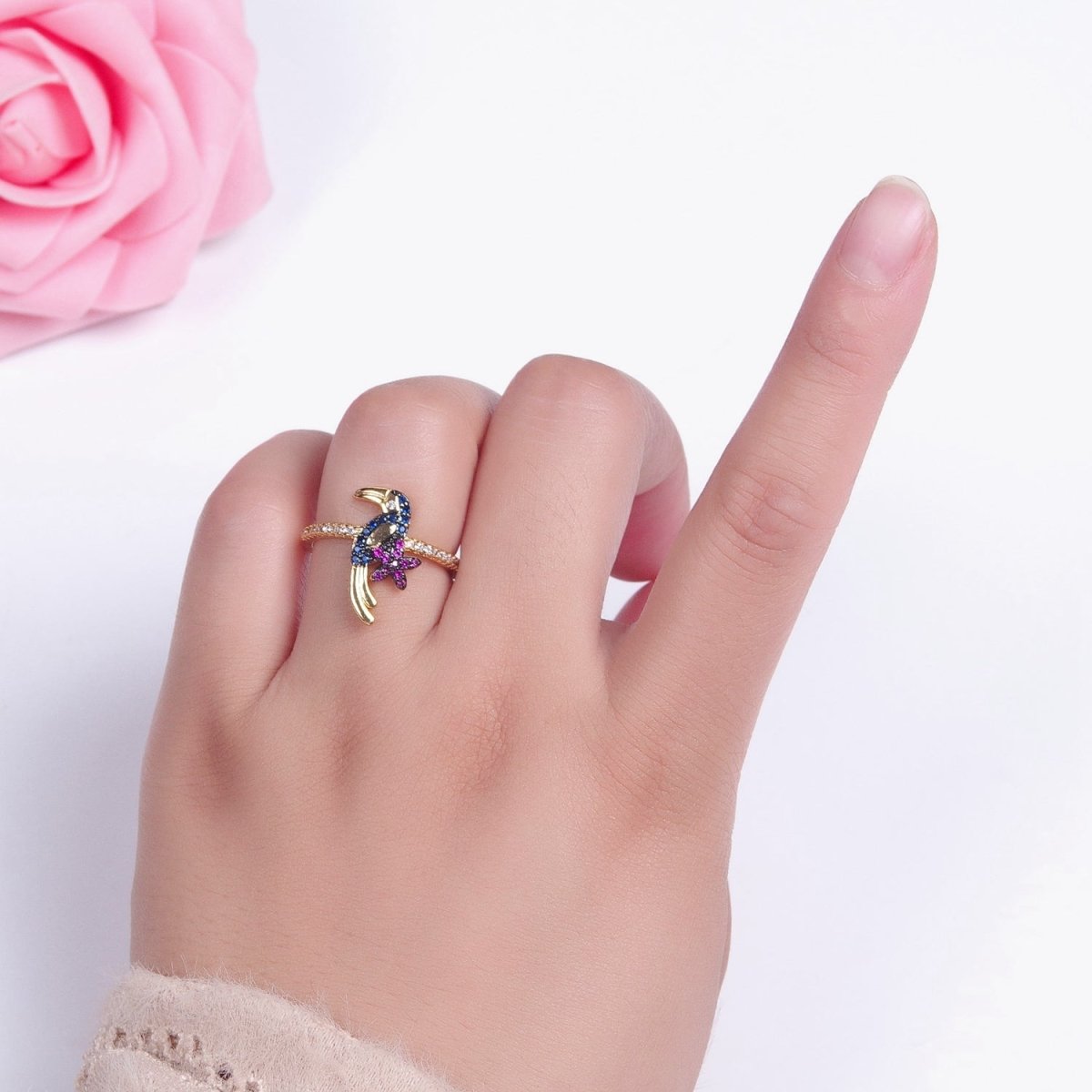 24K Gold plated Forest Jungle Bird Animal Adjustable Ring O-794 - DLUXCA
