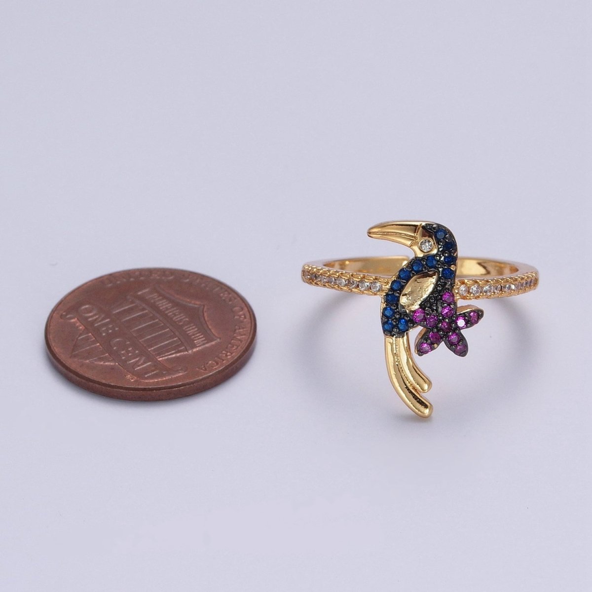 24K Gold plated Forest Jungle Bird Animal Adjustable Ring O-794 - DLUXCA