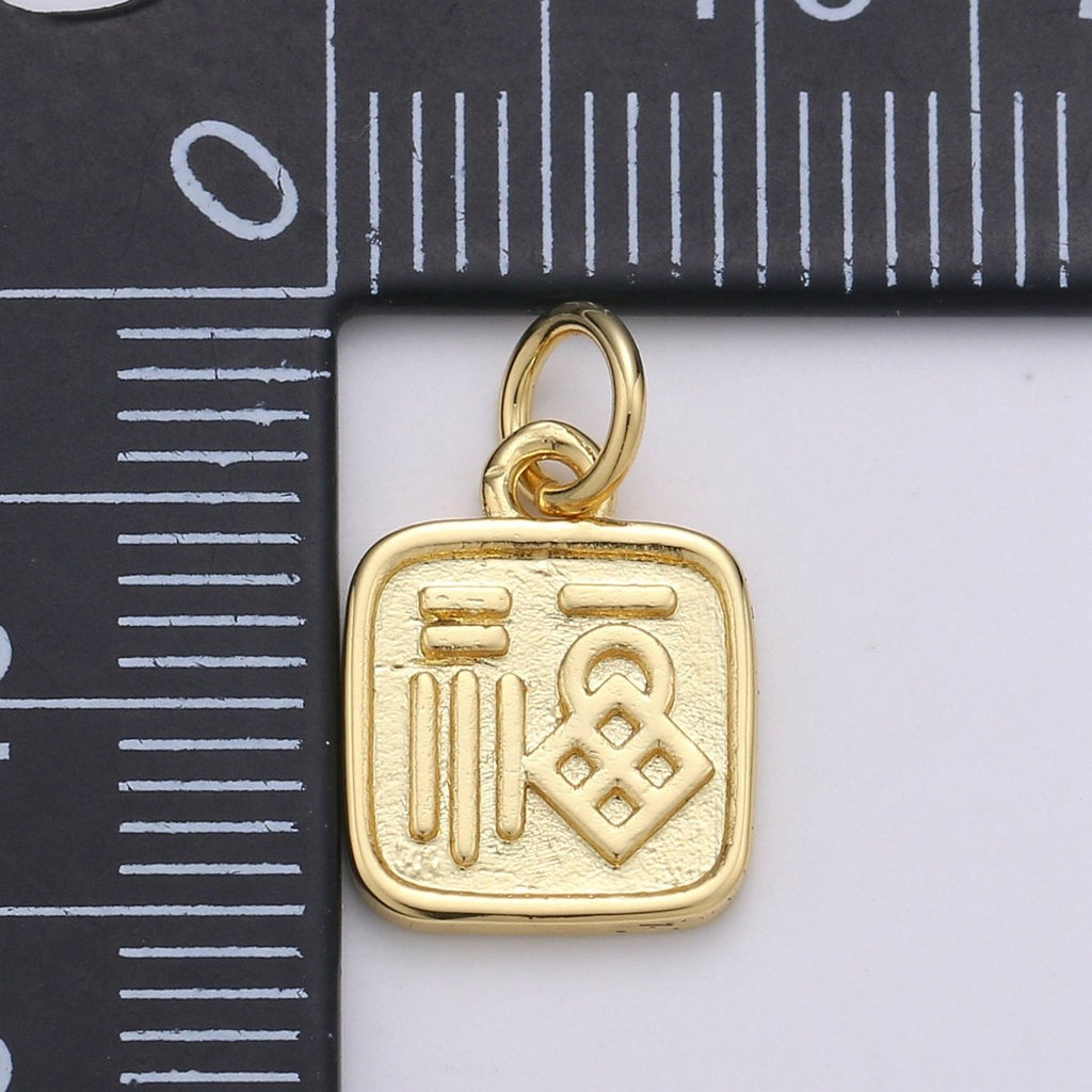 24K Gold plated Fortune Good Luck "Fu" Chinese Character Charm E-060 - DLUXCA