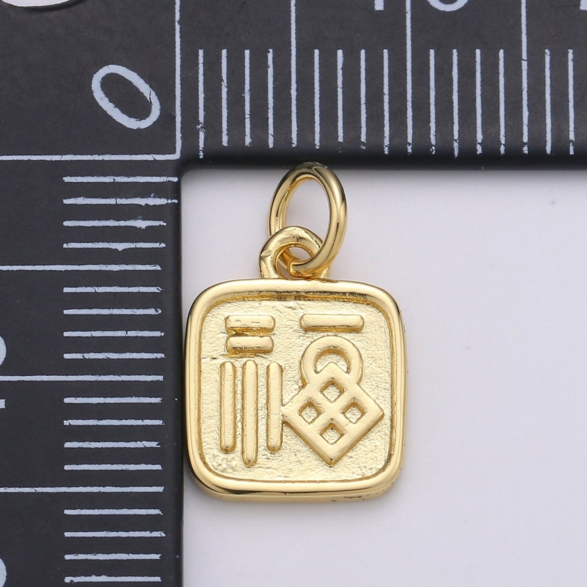 24K Gold plated Fortune Good Luck "Fu" Chinese Character Charm E-060 - DLUXCA