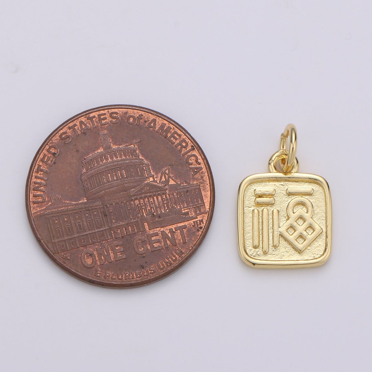 24K Gold plated Fortune Good Luck "Fu" Chinese Character Charm E-060 - DLUXCA