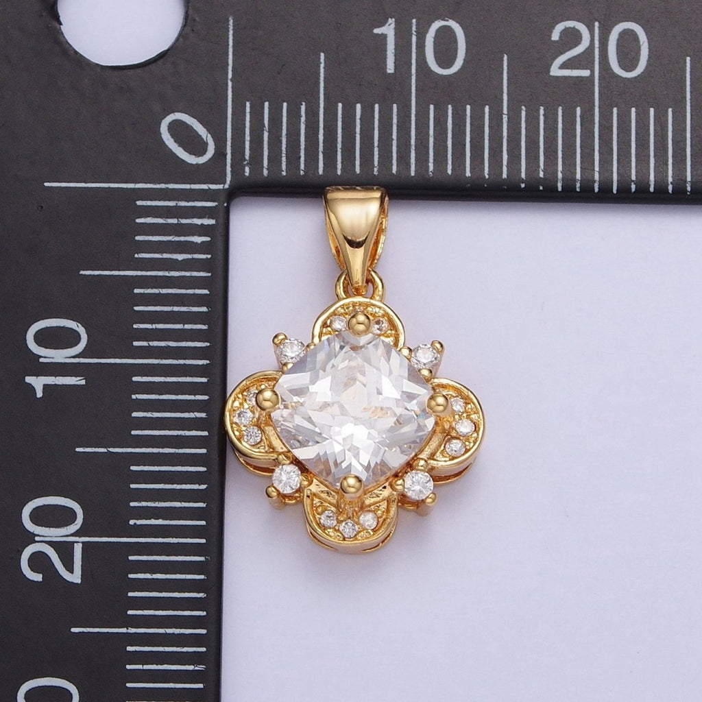 24K Gold plated Four Leaf Lucky Clover with Clear Cubic Zirconia CZ Pendant For Jewelry Making X-450 - DLUXCA