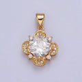 24K Gold plated Four Leaf Lucky Clover with Clear Cubic Zirconia CZ Pendant For Jewelry Making X-450 - DLUXCA