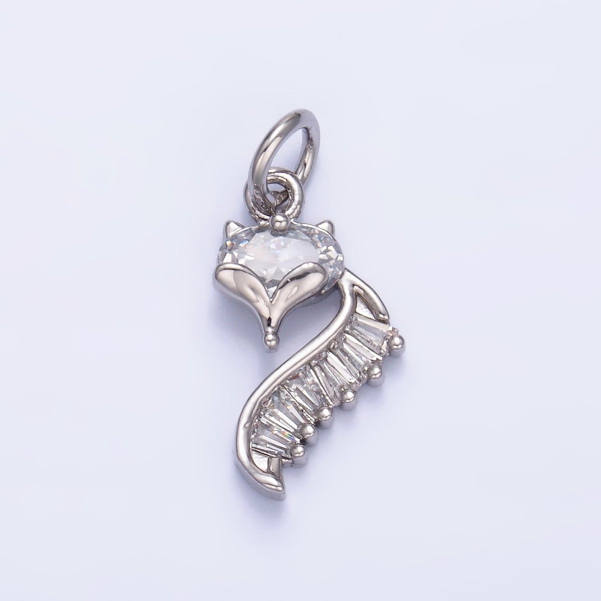 24K Gold plated Fox Cat Baguette CZ Curve Silhouette Charm in Gold & Silver | W447 - DLUXCA