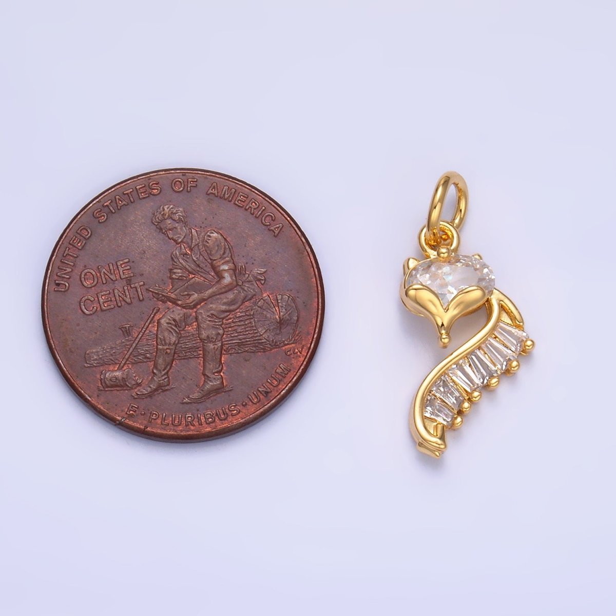 24K Gold plated Fox Cat Baguette CZ Curve Silhouette Charm in Gold & Silver | W447 - DLUXCA