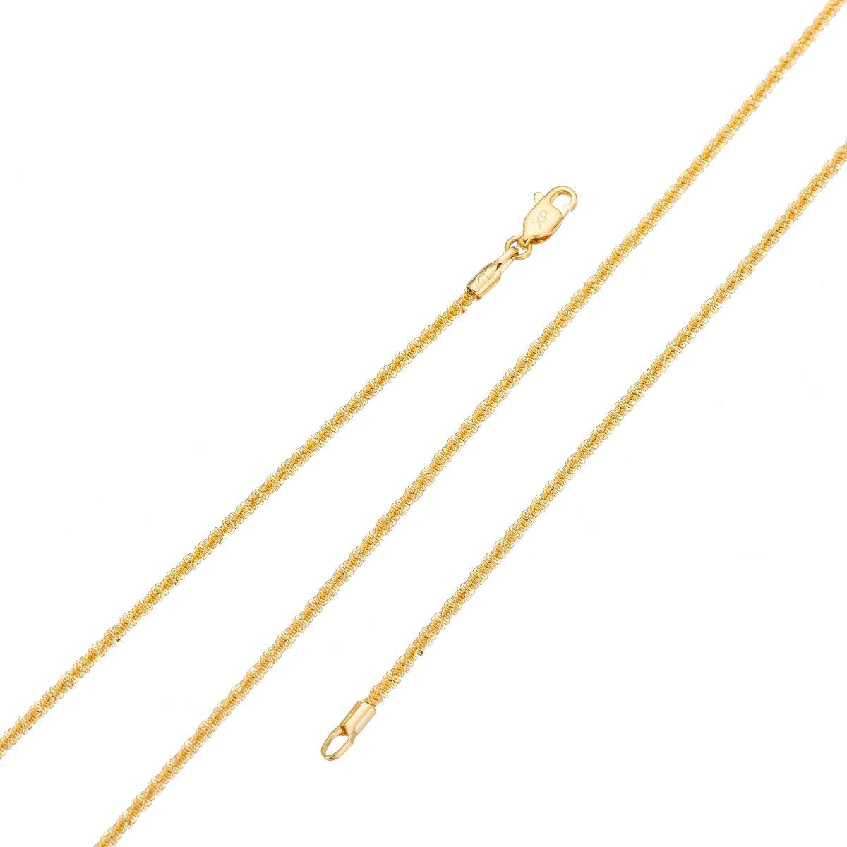 24K Gold plated Foxtail Wheat Chain Necklace, 20 inch Foxtail Finished Necklace For Jewelry Making, Dainty 2.3mm Foxtail Necklace w/ Lobster Clasps | CN-304 Clearance Pricing - DLUXCA