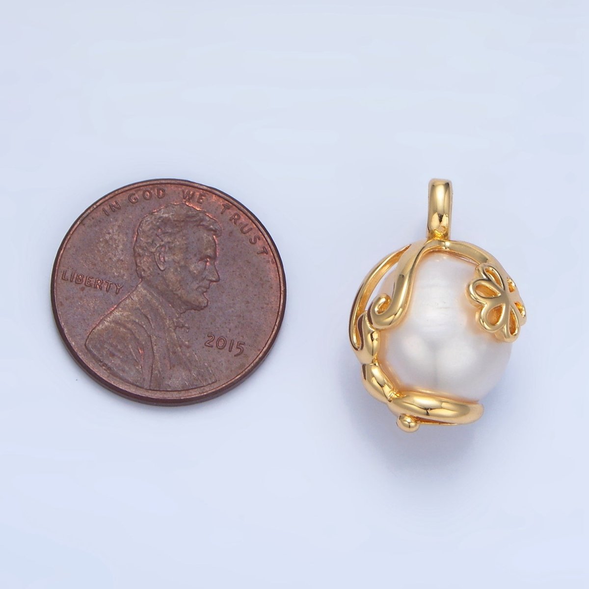 24K Gold plated Freshwater Pearl Flower Molten Drip Wrap Pendant | P1897 - DLUXCA