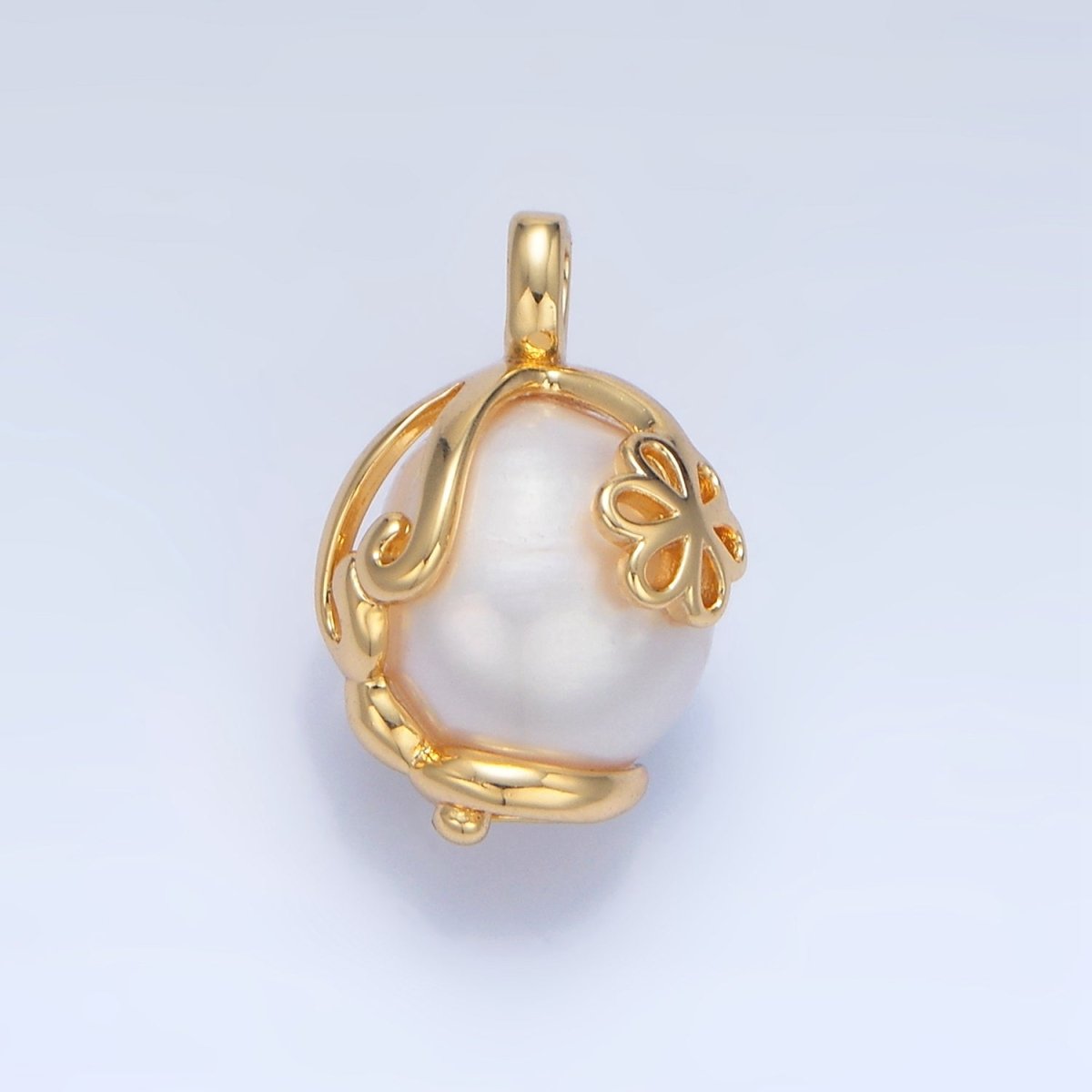 24K Gold plated Freshwater Pearl Flower Molten Drip Wrap Pendant | P1897 - DLUXCA