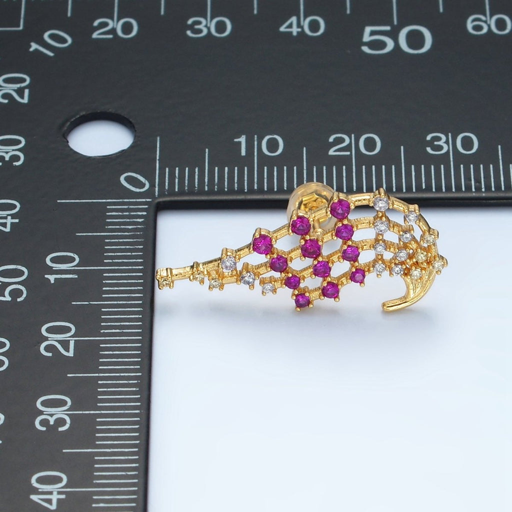 24K Gold plated Fuchsia Clear CZ Multiple Curved Band Stud Earrings Set | AD737 - DLUXCA