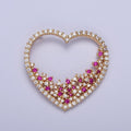 24K Gold plated Fuchsia & Clear Micro Pave Heart Pendant For Jewelry Making X-440 - DLUXCA