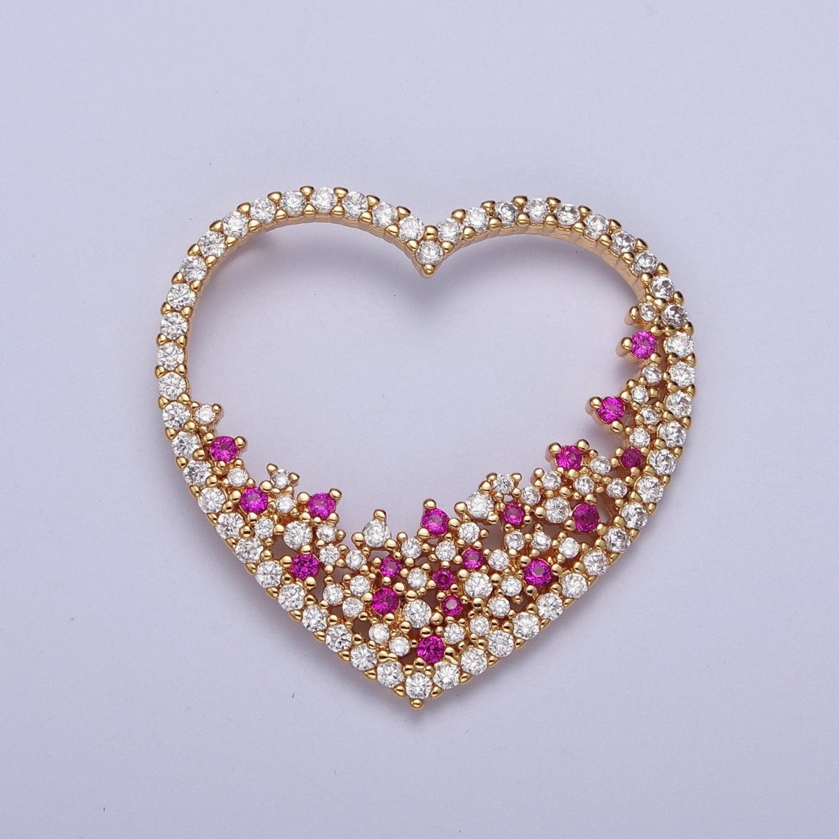 24K Gold plated Fuchsia & Clear Micro Pave Heart Pendant For Jewelry Making X-440 - DLUXCA
