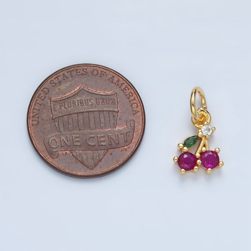 24K Gold plated Fuchsia CZ Cherry Fruit Mini Charm | N251 - DLUXCA