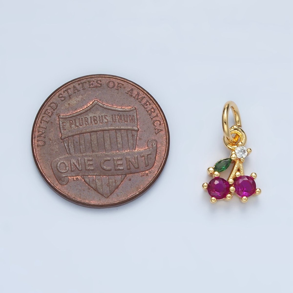 24K Gold plated Fuchsia CZ Cherry Fruit Mini Charm | N251 - DLUXCA