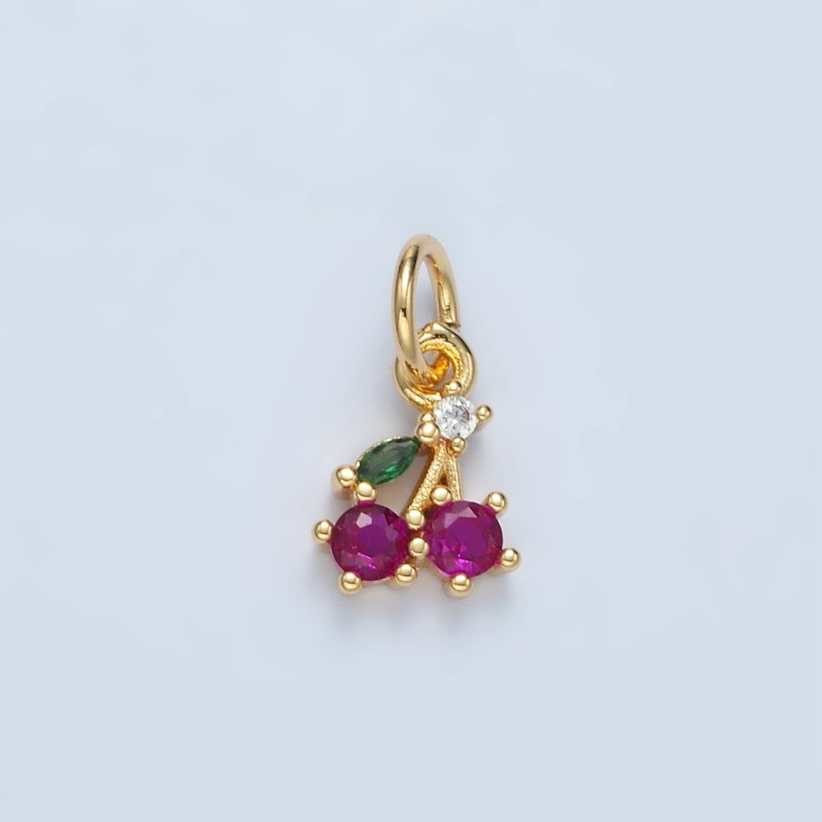 24K Gold plated Fuchsia CZ Cherry Fruit Mini Charm | N251 - DLUXCA