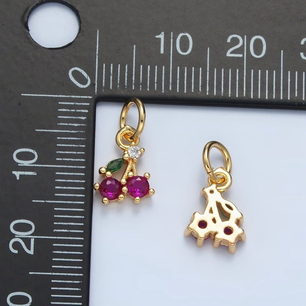 24K Gold plated Fuchsia CZ Cherry Fruit Mini Charm | N251 - DLUXCA