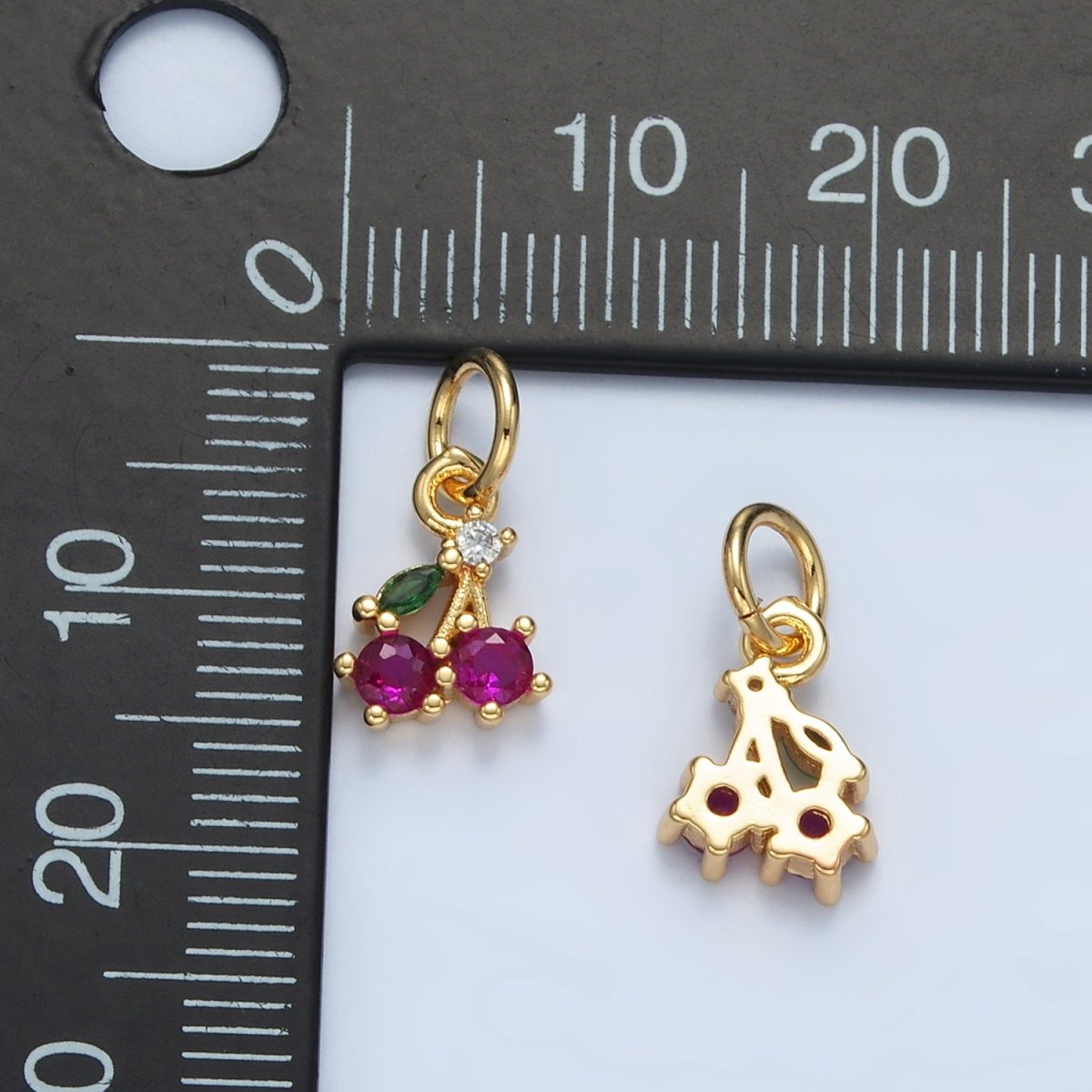 24K Gold plated Fuchsia CZ Cherry Fruit Mini Charm | N251 - DLUXCA