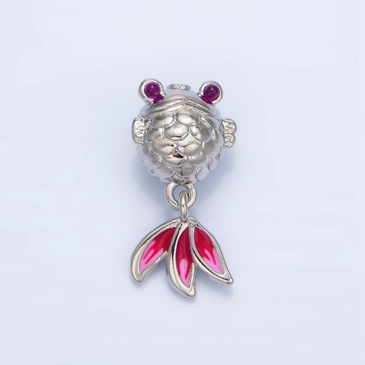 24K Gold plated Fuchsia CZ Enamel Gold Fish Sea Animal Bead in Gold & Silver | B514