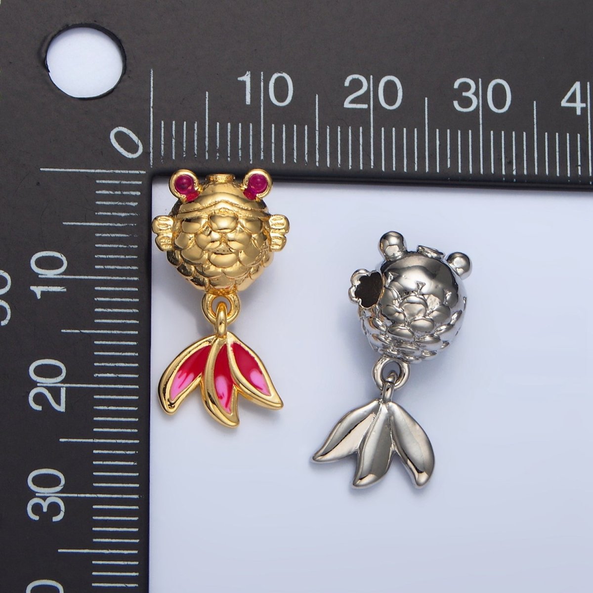 24K Gold plated Fuchsia CZ Enamel Gold Fish Sea Animal Bead in Gold & Silver | B514