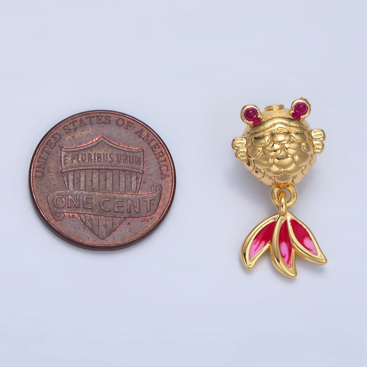 24K Gold plated Fuchsia CZ Enamel Gold Fish Sea Animal Bead in Gold & Silver | B514