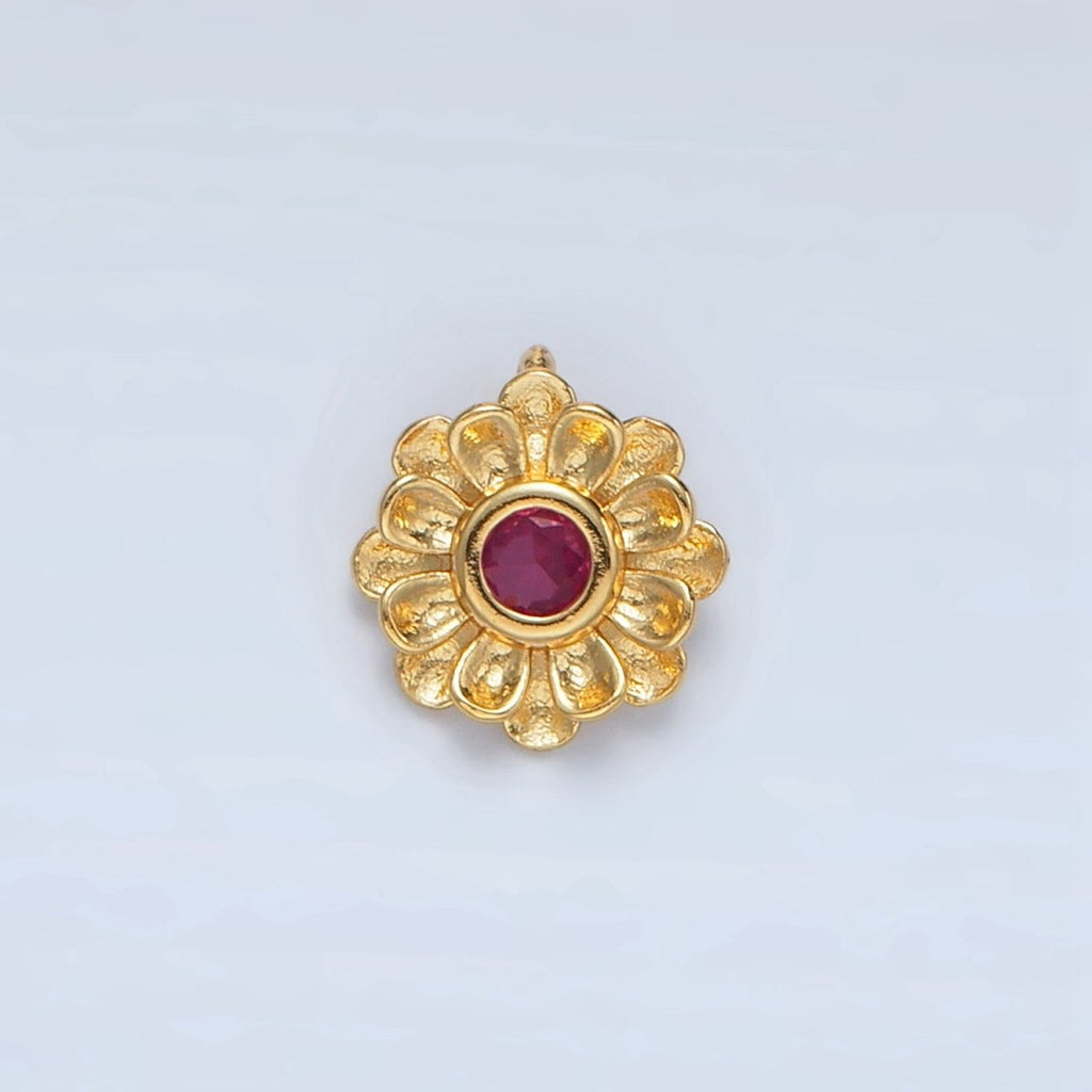 24K Gold plated Fuchsia CZ Flower Curved Petal Charm | E194 - DLUXCA