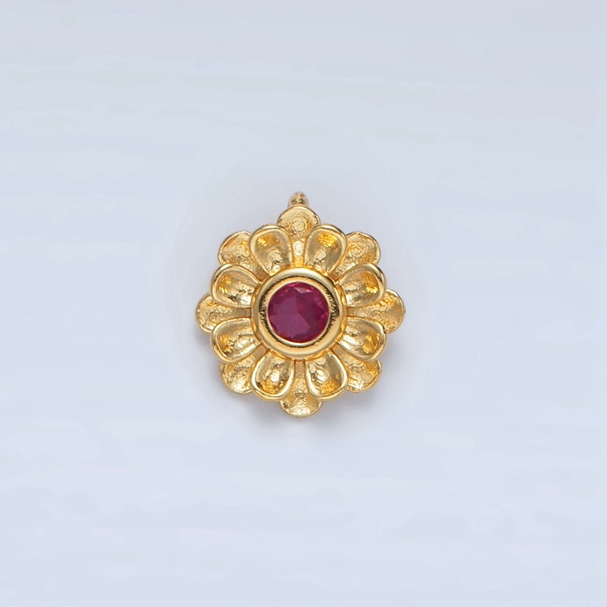 24K Gold plated Fuchsia CZ Flower Curved Petal Charm | E194 - DLUXCA