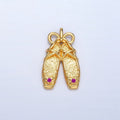 24K Gold plated Fuchsia CZ Hammered Ribbon Ballet Dancing Shoes Pendant in Gold & Silver | AA118 - DLUXCA