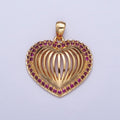 24K Gold plated Fuchsia CZ Heart Pendant, Love Valentine Open Heart Charm For Jewelry Making X-435 - DLUXCA