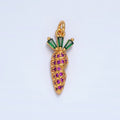 24K Gold plated Fuchsia Micro Paved Baguette Carrot Charm | X617 - DLUXCA
