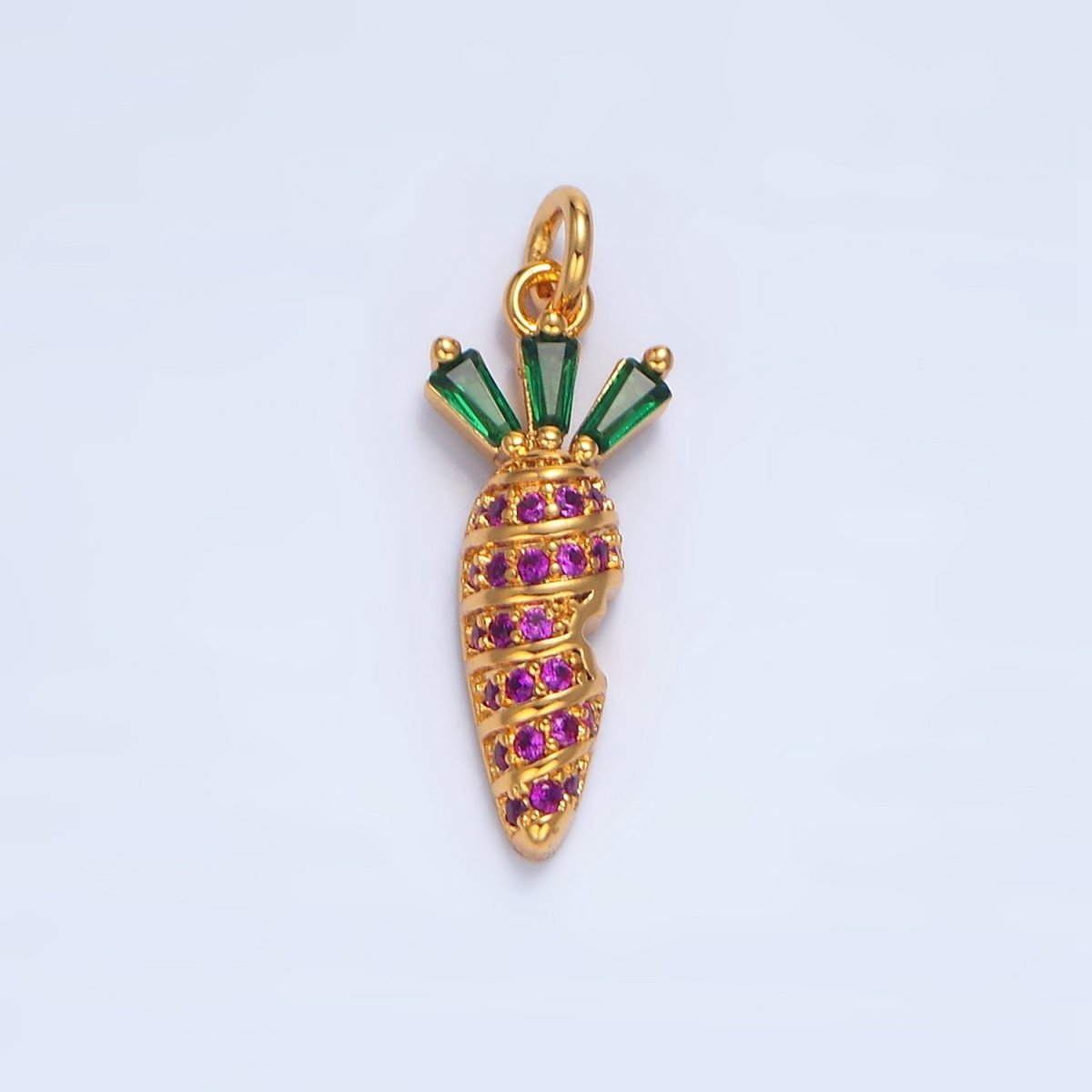 24K Gold plated Fuchsia Micro Paved Baguette Carrot Charm | X617 - DLUXCA