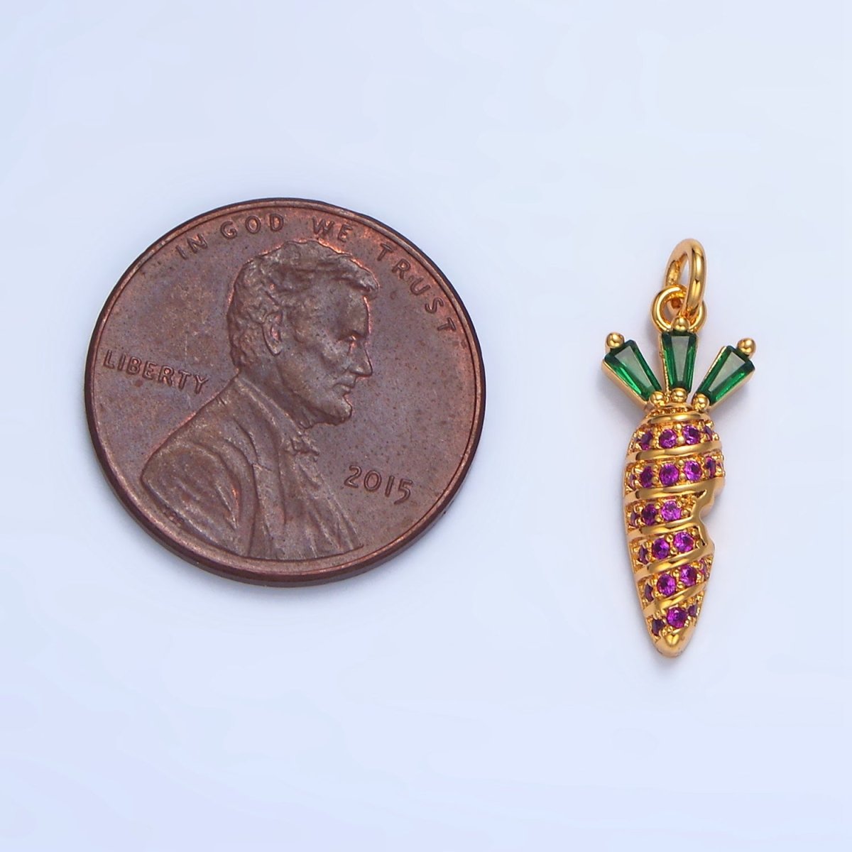 24K Gold plated Fuchsia Micro Paved Baguette Carrot Charm | X617 - DLUXCA
