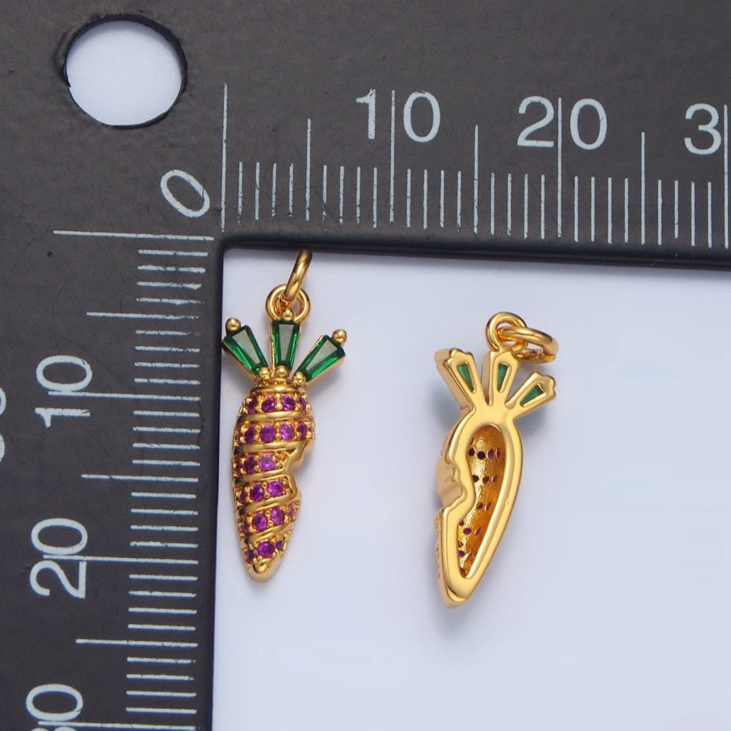 24K Gold plated Fuchsia Micro Paved Baguette Carrot Charm | X617 - DLUXCA