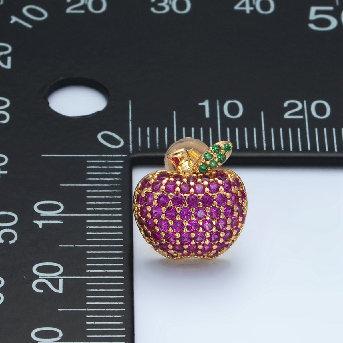 24k Gold plated Fuchsia Micro Paved CZ Apple Fruit Stud Earrings | AD743 - DLUXCA