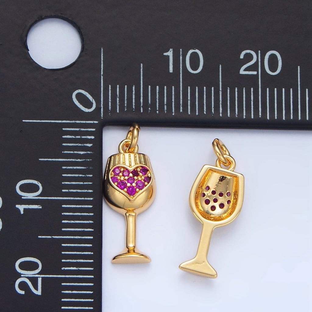 24K Gold plated Fuchsia Micro Paved CZ Heart Wine Glass Alcohol Drink Charm | X844 - DLUXCA