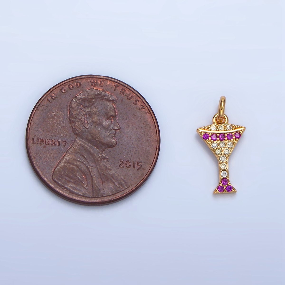 24K Gold plated Fuchsia Micro Paved CZ Martini Alcohol Drink Charm | X791 - DLUXCA