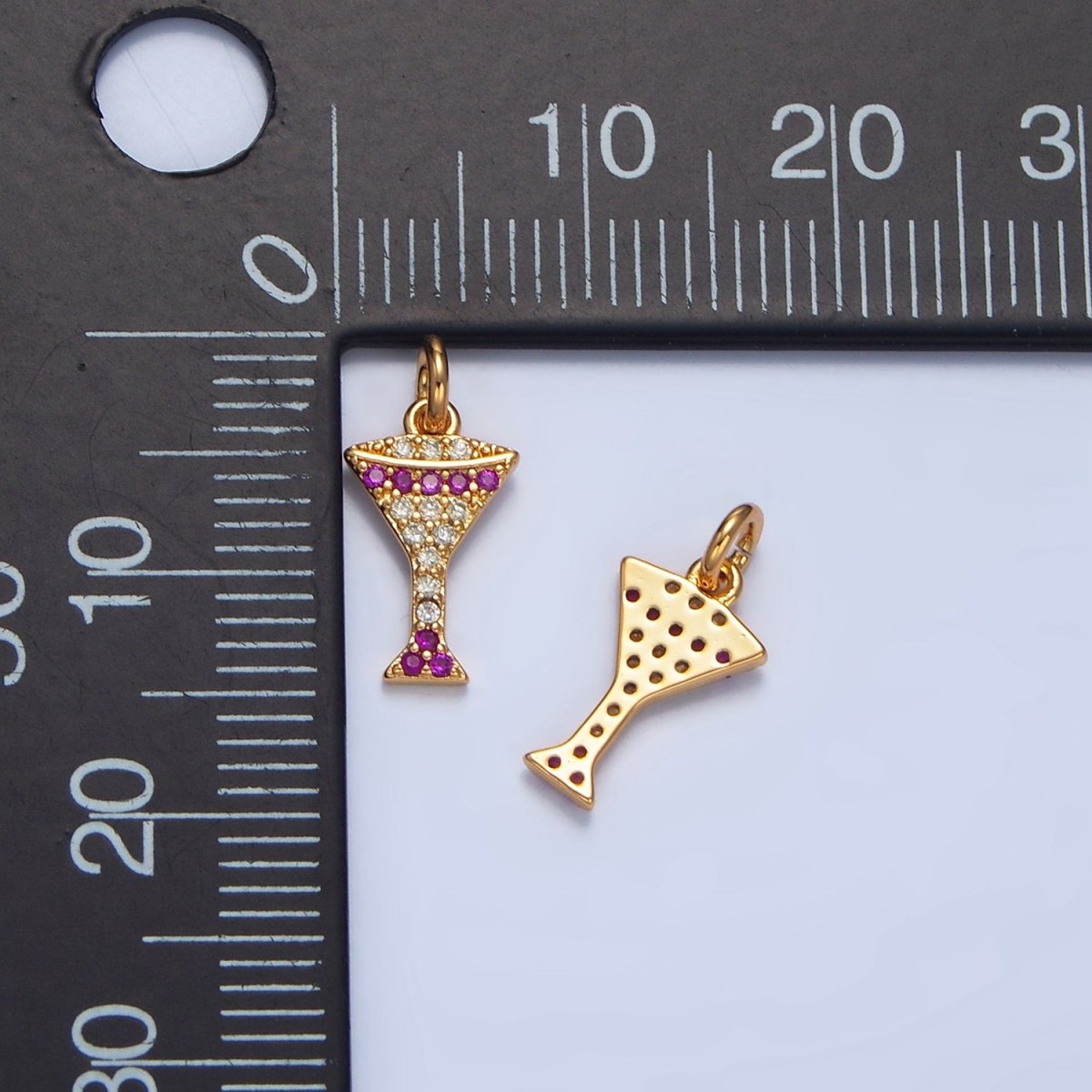 24K Gold plated Fuchsia Micro Paved CZ Martini Alcohol Drink Charm | X791 - DLUXCA