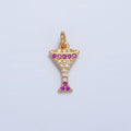 24K Gold plated Fuchsia Micro Paved CZ Martini Alcohol Drink Charm | X791 - DLUXCA