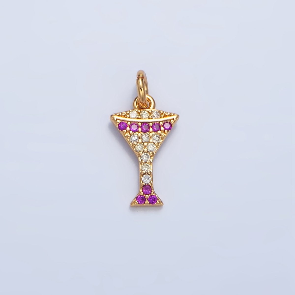 24K Gold plated Fuchsia Micro Paved CZ Martini Alcohol Drink Charm | X791 - DLUXCA