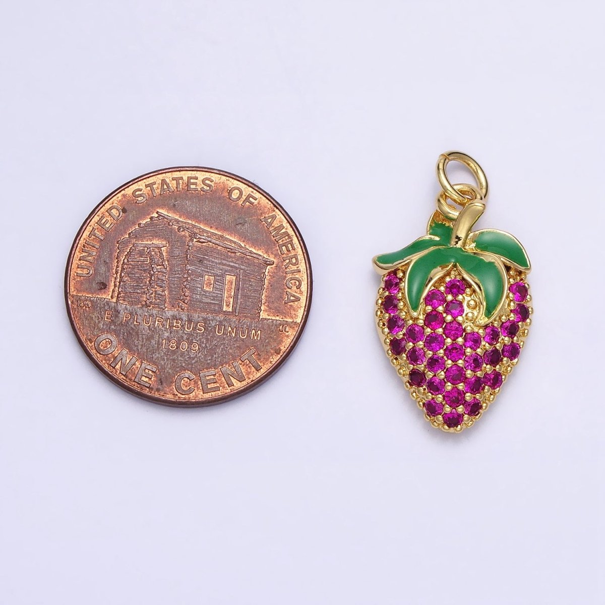 24K Gold plated Fuchsia Micro Paved CZ Strawberry Fruit Add-On Charm | AA214 - DLUXCA