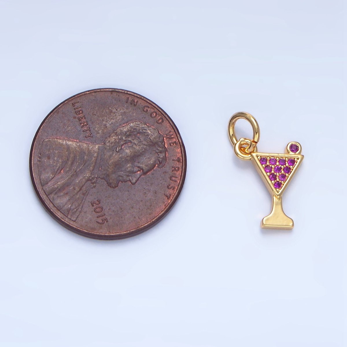 24K Gold plated Fuchsia Micro Paved Martini Alcoholic Drink Charm | X875 - DLUXCA