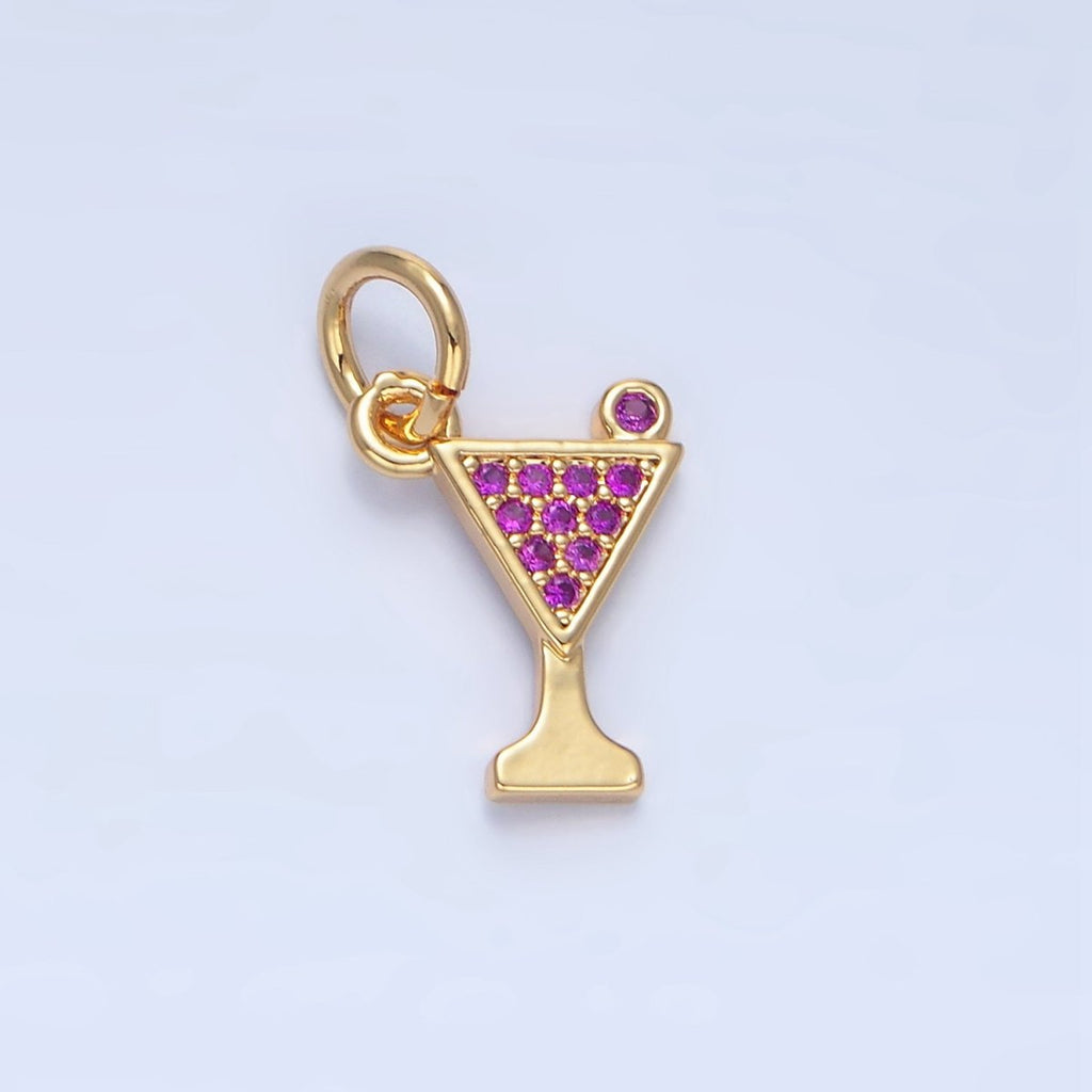 24K Gold plated Fuchsia Micro Paved Martini Alcoholic Drink Charm | X875 - DLUXCA