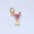 24K Gold plated Fuchsia Micro Paved Martini Alcoholic Drink Charm | X875 - DLUXCA