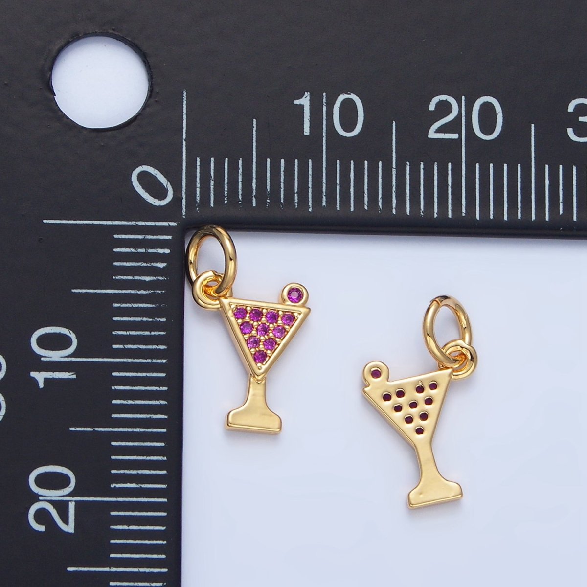 24K Gold plated Fuchsia Micro Paved Martini Alcoholic Drink Charm | X875 - DLUXCA