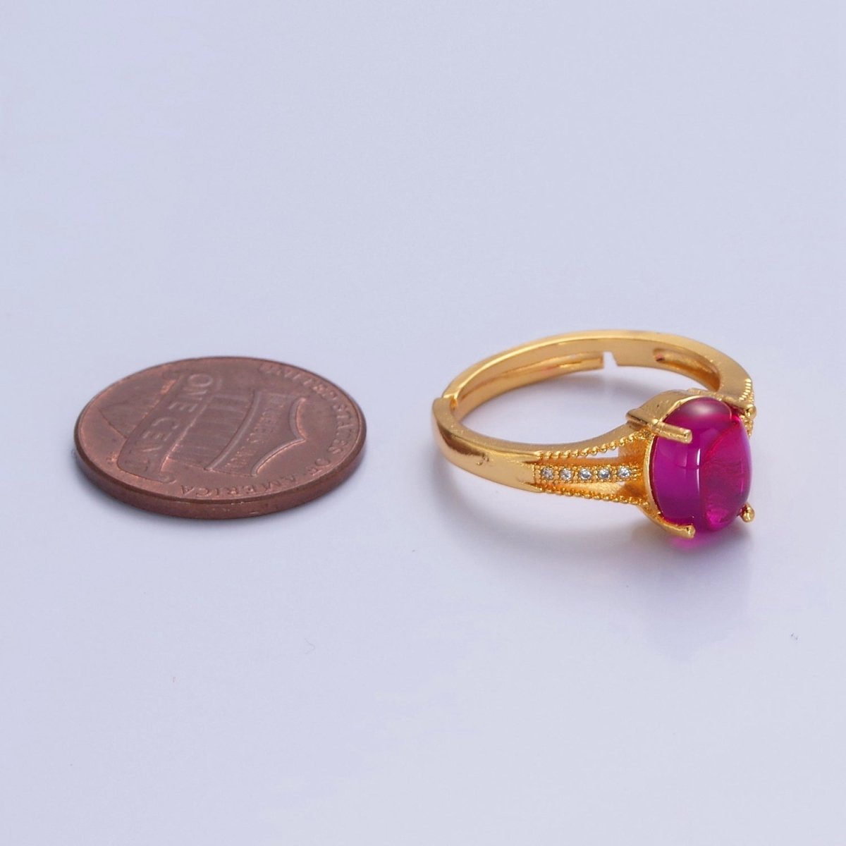 24K Gold plated Fuchsia Pink Jade with Micro Pave CZ Band O-772 - DLUXCA