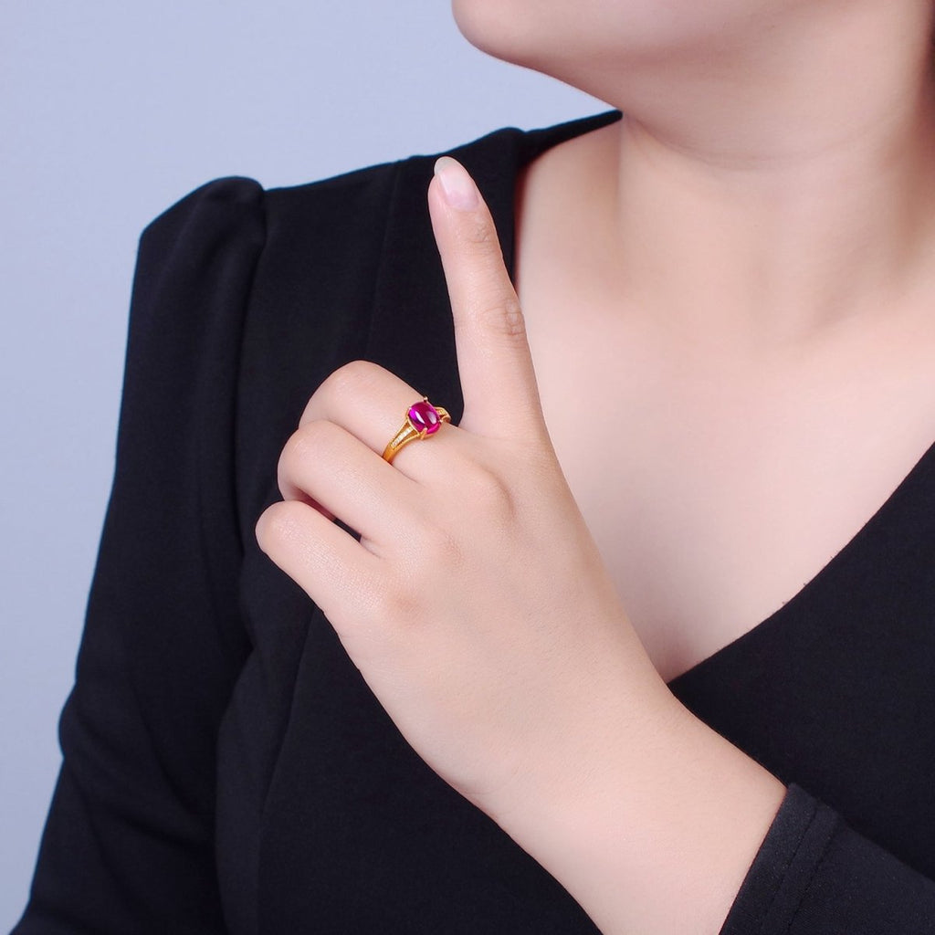 24K Gold plated Fuchsia Pink Jade with Micro Pave CZ Band O-772 - DLUXCA
